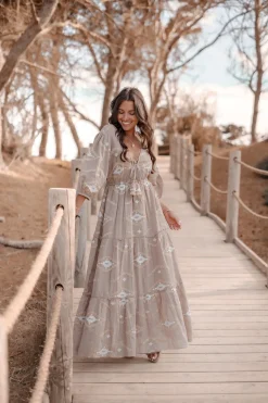 Robe longue Ida Ethnic Taupe Print