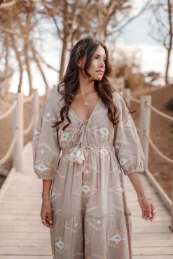 Robe longue Ida Ethnic Taupe Print