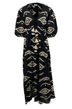 Robe longue Ida imprimé ethnique noir