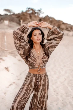 Top Cropped Emika Marron Imprimé