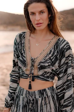 Top Cropped Emika Noir Imprimé