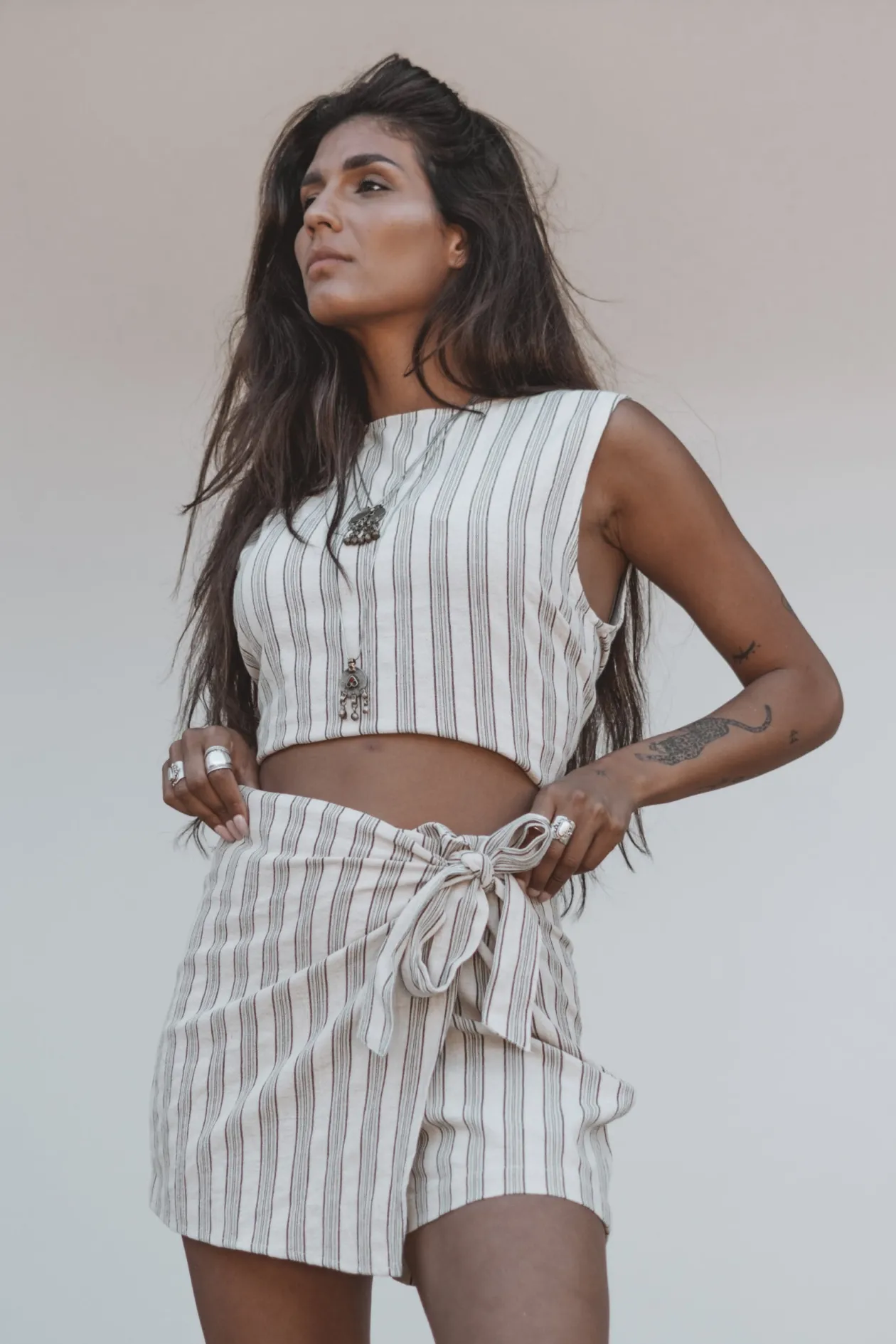 Top Ivy à rayures Beige/Noir