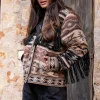 Veste courte à franges Nomad Brown