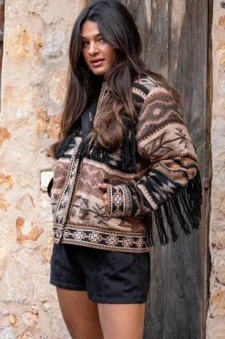 Veste courte à franges Nomad Brown
