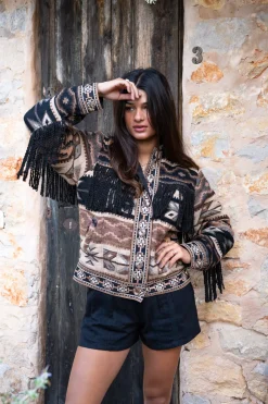 Veste courte à franges Nomad Brown