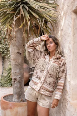 Veste courte à franges Nomad Natural