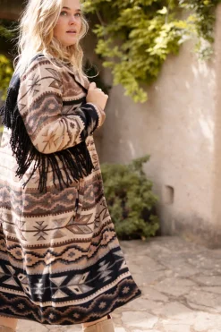 Veste longue à franges Spirit Brown